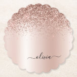 Rose Gold - Blush Pink Glitter Metal Monogram Name Paper Coaster<br><div class="desc">Rose Gold - Blush Pink Faux Foil Metallic Sparkle Glitter Brushed Metal Monogram Name Paper Coasters. This makes the perfect graduation,  birthday,  wedding,  bridal shower,  anniversary,  baby shower or bachelorette party gift for someone that loves glam luxury and chic styles.</div>