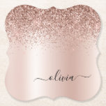 Rose Gold - Blush Pink Glitter Metal Monogram Name Paper Coaster<br><div class="desc">Rose Gold - Blush Pink Faux Foil Metallic Sparkle Glitter Brushed Metal Monogram Name Paper Coasters. This makes the perfect graduation,  birthday,  wedding,  bridal shower,  anniversary,  baby shower or bachelorette party gift for someone that loves glam luxury and chic styles.</div>