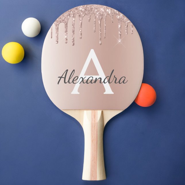 Rose Gold - Blush Pink Glitter Metal Monogram Name Ping Pong Paddle (Creator Uploaded)