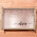 Rose Gold - Blush Pink Glitter Metal Monogram Name Serving Tray<br><div class="desc">Rose Gold - Blush Pink Faux Foil Metallic Sparkle Glitter Brushed Metal Monogram Name Place Serving Tray. This makes the perfect graduation,  birthday,  wedding,  bridal shower,  anniversary,  baby shower or bachelorette party gift for someone that loves glam luxury and chic styles.</div>