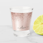 Rose Gold - Blush Pink Glitter Metal Monogram Name Shot Glass<br><div class="desc">Rose Gold - Blush Pink Faux Foil Metallic Sparkle Glitter Brushed Metal Monogram Name Shot Glass. This makes the perfect graduation,  sweet 16 birthday,  wedding,  bachelorette party,  bridal shower,  anniversary,  baby shower or bachelorette party gift for someone that loves glam luxury and chic styles.</div>