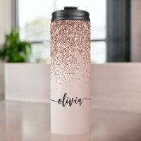 Rose Gold - Blush Pink Glitter Metal Monogram Name