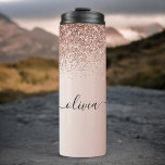 Rose Gold - Blush Pink Glitter Metal Monogram Name Thermal Tumbler<br><div class="desc">Rose Gold - Blush Pink Faux Foil Metallic Sparkle Glitter Brushed Metal Monogram Name Drink Tumbler. This makes the perfect sweet 16 birthday,  wedding,  bridal shower,  anniversary,  baby shower or bachelorette party gift for someone that loves glam luxury and chic styles.</div>