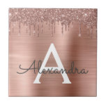 Rose Gold - Blush Pink Glitter Metal Monogram Name Tile<br><div class="desc">Rose Gold - Blush Pink Faux Foil Metallic Sparkle Glitter Brushed Metal Monogram Name and Initial Ceramic Tiles. This makes the perfect sweet 16 birthday,  wedding,  bridal shower,  anniversary,  baby shower or bachelorette party gift for someone that loves glam luxury and chic styles.</div>