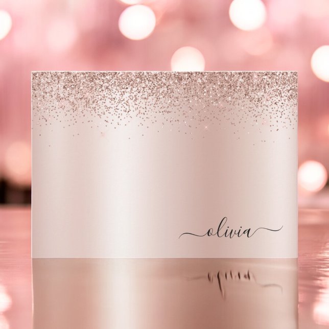 Rose Gold Blush Pink Glitter Metal Monogram Thank You Card (Creator Uploaded)