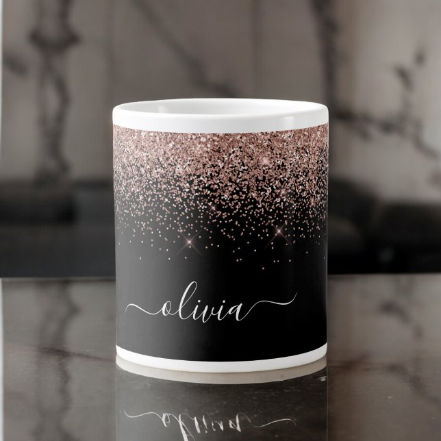 Rose Gold Blush Pink Glitter Modern Monogram Name Large Coffee Mug (Creator Uploaded)