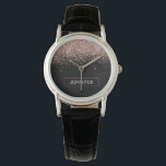 Rose Gold Blush Pink Glitter Monogram Girly<br><div class="desc">Black and Rose Gold - Blush Pink Sparkle Glitter Monogram Name Watch. This makes the perfect graduation,  birthday,  wedding,  bridal shower,  anniversary,  baby shower or bachelorette party gift for someone that loves glam luxury and chic styles.</div>