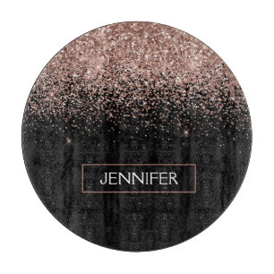 Rose Gold Blush Pink Glitter Monogram Girly Cutting Board