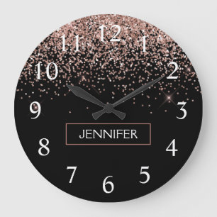 Rose Gold Blush Pink Glitter Monogram Girly Large Clock