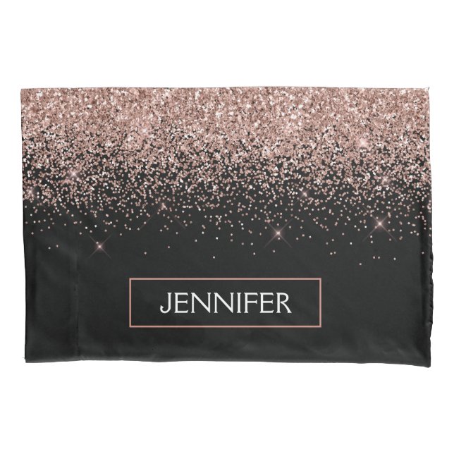 Rose Gold Blush Pink Glitter Monogram Girly Pillowcase (Front)