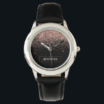 Rose Gold Blush Pink Glitter Monogram Girly Watch<br><div class="desc">Black and Rose Gold - Blush Pink Sparkle Glitter Monogram Name Watch. This makes the perfect sweet 16 birthday,  wedding,  bridal shower,  anniversary,  baby shower or bachelorette party gift for someone that loves glam luxury and chic styles.</div>