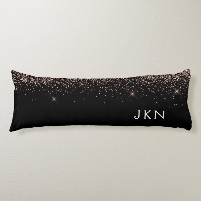 Rose Gold Blush Pink Glitter Monogram Initials Body Cushion (Front)