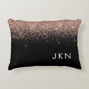 Rose Gold Blush Pink Glitter Monogram Initials Decorative Cushion