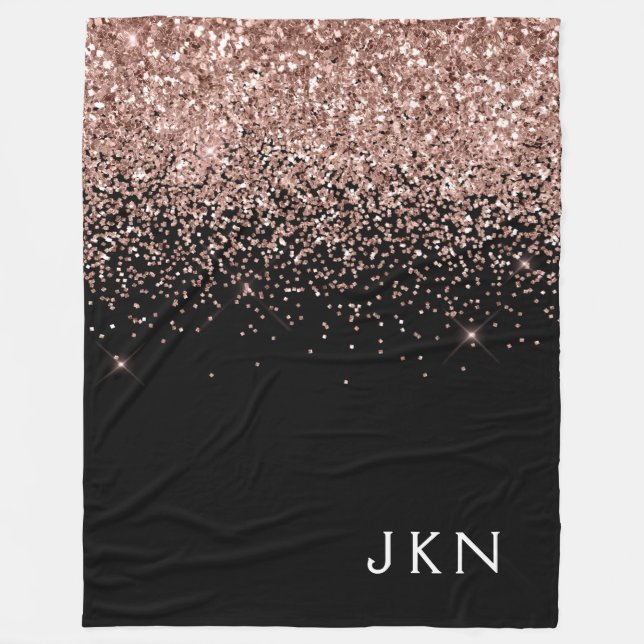 Rose Gold Blush Pink Glitter Monogram Initials Fleece Blanket (Front)