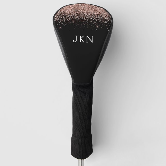 Rose Gold Blush Pink Glitter Monogram Initials Golf Head Cover (Front)