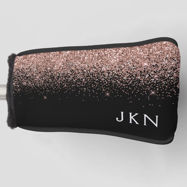 Rose Gold Blush Pink Glitter Monogram Initials Golf Head Cover (Front)