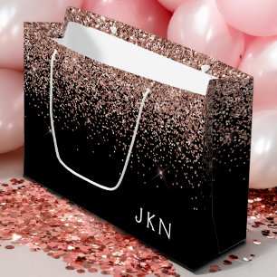 Rose Gold Blush Pink Glitter Monogram Initials Large Gift Bag