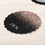 Rose Gold Blush Pink Glitter Monogram Initials Paper Coaster<br><div class="desc">Black and Rose Gold - Blush Pink Sparkle Glitter Monogram Name Paper Coasters. This makes the perfect graduation,  birthday,  wedding,  bridal shower,  anniversary,  baby shower or bachelorette party gift for someone that loves glam luxury and chic styles.</div>