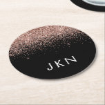 Rose Gold Blush Pink Glitter Monogram Initials Round Paper Coaster<br><div class="desc">Black and Rose Gold - Blush Pink Sparkle Glitter Monogram Name Paper Coasters. This makes the perfect graduation,  birthday,  wedding,  bridal shower,  anniversary,  baby shower or bachelorette party gift for someone that loves glam luxury and chic styles.</div>