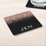 Rose Gold Blush Pink Glitter Monogram Initials Square Paper Coaster<br><div class="desc">Black and Rose Gold - Blush Pink Sparkle Glitter Monogram Name Paper Coasters. This makes the perfect graduation,  birthday,  wedding,  bridal shower,  anniversary,  baby shower or bachelorette party gift for someone that loves glam luxury and chic styles.</div>