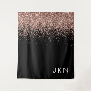 Rose Gold Blush Pink Glitter Monogram Initials Tapestry