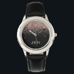 Rose Gold Blush Pink Glitter Monogram Initials Watch<br><div class="desc">Black and Blush Pink - Rose Gold Sparkle Glitter Monogram Name Watch. This makes the perfect sweet 16 birthday,  wedding,  bridal shower,  anniversary,  baby shower or bachelorette party gift for someone that loves glam luxury and chic styles.</div>