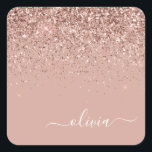 Rose Gold - Blush Pink Glitter Monogram Name Square Sticker<br><div class="desc">Rose Gold - Blush Pink Sparkle Glitter Brushed Metal Monogram Name Paper Party Sticker Address Labels. This makes the perfect sweet 16 birthday,  wedding,  bridal shower,  anniversary,  baby shower or bachelorette party gift for someone that loves glam luxury and chic styles.</div>
