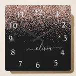 Rose Gold Blush Pink Glitter Script Monogram Girly<br><div class="desc">Rose Gold - Blush Pink and Black Sparkle Glitter Script Monogram Name Clock. This makes the perfect sweet 16 birthday,  wedding,  bridal shower,  anniversary,  baby shower or bachelorette party gift for someone that loves glam luxury and chic styles.</div>