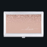 Rose Gold Blush Pink Glitter Script Monogram Girly Business Card Holder<br><div class="desc">Rose Gold - Blush Pink Sparkle Glitter Script Monogram Name Business Card Holder. This makes the perfect sweet 16 birthday,  wedding,  bridal shower,  anniversary,  baby shower or bachelorette party gift for someone that loves glam luxury and chic styles.</div>