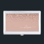 Rose Gold Blush Pink Glitter Script Monogram Girly Business Card Holder<br><div class="desc">Rose Gold - Blush Pink Sparkle Glitter Script Monogram Name Business Card Holder. This makes the perfect sweet 16 birthday,  wedding,  bridal shower,  anniversary,  baby shower or bachelorette party gift for someone that loves glam luxury and chic styles.</div>