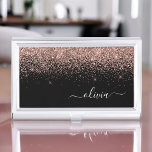 Rose Gold Blush Pink Glitter Script Monogram Girly Business Card Holder<br><div class="desc">Black and Rose Gold - Blush Pink Sparkle Glitter Script Monogram Name Business Card Holder. This makes the perfect sweet 16 birthday,  wedding,  bridal shower,  anniversary,  baby shower or bachelorette party gift for someone that loves glam luxury and chic styles.</div>