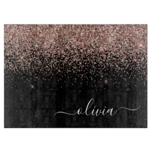 Rose Gold Blush Pink Glitter Script Monogram Girly Cutting Board