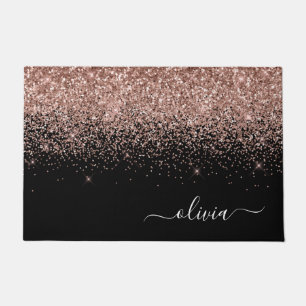 Rose Gold Blush Pink Glitter Script Monogram Girly Doormat