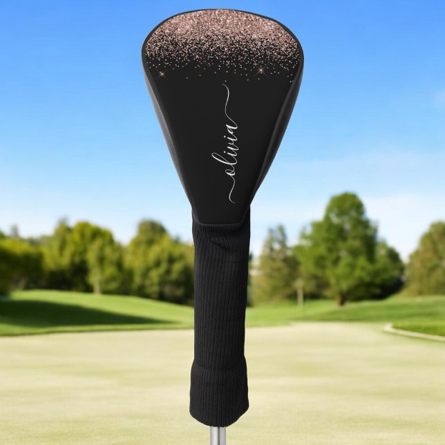 Rose Gold Blush Pink Glitter Script Monogram Girly Golf Head Cover (Creator Uploaded)