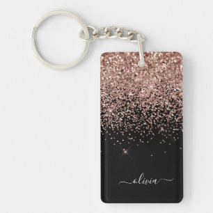 Rose Gold Blush Pink Glitter Script Monogram Girly Key Ring