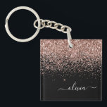 Rose Gold Blush Pink Glitter Script Monogram Girly Key Ring<br><div class="desc">Black and Rose Gold Blush Pink Faux Foil Sparkle Glitter Script Monogram Name Keychain. This makes the perfect sweet 16 birthday,  wedding,  bridal shower,  anniversary,  baby shower or bachelorette party gift for someone that loves glam luxury and chic styles.</div>