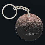 Rose Gold Blush Pink Glitter Script Monogram Girly Key Ring<br><div class="desc">Rose Gold - Blush Pink and Black Sparkle Glitter Script Monogram Name Keychain. This makes the perfect sweet 16 birthday,  wedding,  bridal shower,  anniversary,  baby shower or bachelorette party gift for someone that loves glam luxury and chic styles.</div>