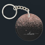 Rose Gold Blush Pink Glitter Script Monogram Girly Key Ring<br><div class="desc">Rose Gold - Blush Pink and Black Sparkle Glitter Script Monogram Name Keychain. This makes the perfect sweet 16 birthday,  wedding,  bridal shower,  anniversary,  baby shower or bachelorette party gift for someone that loves glam luxury and chic styles.</div>