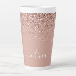 Rose Gold Blush Pink Glitter Script Monogram Girly Latte Mug