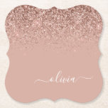 Rose Gold Blush Pink Glitter Script Monogram Girly Paper Coaster<br><div class="desc">Rose Gold - Blush Pink Sparkle Glitter Script Monogram Name Paper Coasters. This makes the perfect graduation,  birthday,  wedding,  bridal shower,  anniversary,  baby shower or bachelorette party gift for someone that loves glam luxury and chic styles.</div>