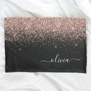 Rose Gold Blush Pink Glitter Script Monogram Girly Pillowcase