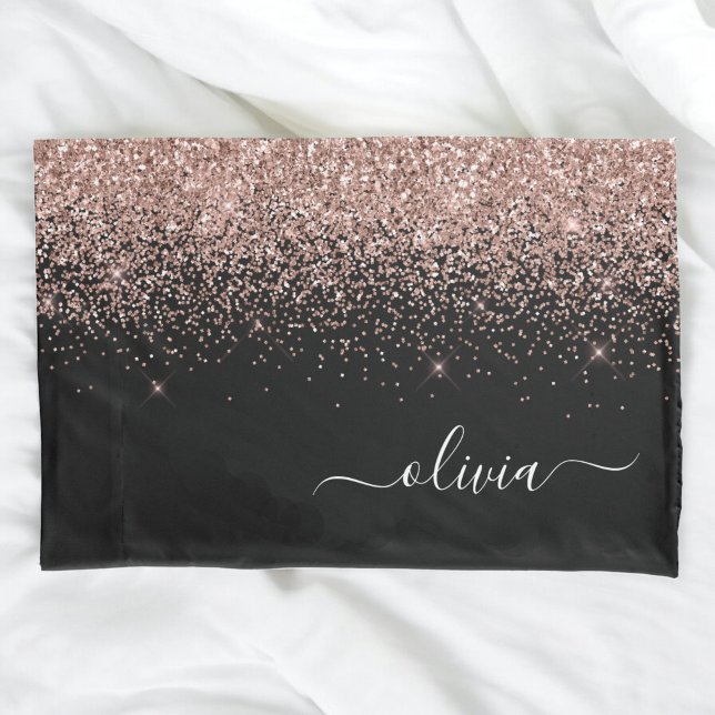 Rose Gold Blush Pink Glitter Script Monogram Girly Pillowcase (Creator Uploaded)