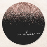 Rose Gold Blush Pink Glitter Script Monogram Girly Round Paper Coaster<br><div class="desc">Black and Rose Gold - Blush Pink Sparkle Glitter Script Monogram Name Paper Coasters. This makes the perfect graduation,  birthday,  wedding,  bridal shower,  anniversary,  baby shower or bachelorette party gift for someone that loves glam luxury and chic styles.</div>