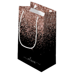 Rose Gold Blush Pink Glitter Script Monogram Girly Small Gift Bag