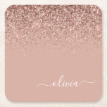 Rose Gold Blush Pink Glitter Script Monogram Girly Square Paper Coaster<br><div class="desc">Rose Gold - Blush Pink Sparkle Glitter Script Monogram Name Paper Coasters. This makes the perfect graduation,  birthday,  wedding,  bridal shower,  anniversary,  baby shower or bachelorette party gift for someone that loves glam luxury and chic styles.</div>