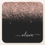 Rose Gold Blush Pink Glitter Script Monogram Girly Square Paper Coaster<br><div class="desc">Black and Rose Gold - Blush Pink Sparkle Glitter Script Monogram Name Paper Coasters. This makes the perfect graduation,  birthday,  wedding,  bridal shower,  anniversary,  baby shower or bachelorette party gift for someone that loves glam luxury and chic styles.</div>