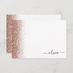 Rose Gold Blush Pink Glitter Script Monogram Girly Thank You Card