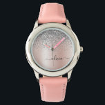 Rose Gold - Blush Pink Glitter Silver Monogram<br><div class="desc">Rose Gold - Blush Pink and Silver Faux Foil Metallic Sparkle Glitter Brushed Metal Monogram Name Watch. This makes the perfect sweet 16 birthday,  wedding,  bridal shower,  anniversary,  baby shower or bachelorette party gift for someone that loves glam luxury and chic styles.</div>