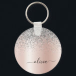 Rose Gold - Blush Pink Glitter Silver Monogram Key Ring<br><div class="desc">Rose Gold - Blush Pink and Silver Faux Foil Metallic Sparkle Glitter Brushed Metal Monogram Name Keychains (Key Chain). This makes the perfect sweet 16 birthday,  wedding,  bridal shower,  anniversary,  baby shower or bachelorette party gift for someone that loves glam luxury and chic styles.</div>