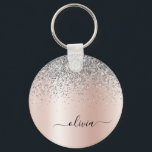 Rose Gold - Blush Pink Glitter Silver Monogram Key Ring<br><div class="desc">Rose Gold - Blush Pink and Silver Faux Foil Metallic Sparkle Glitter Brushed Metal Monogram Name Keychains (Key Chain). This makes the perfect sweet 16 birthday,  wedding,  bridal shower,  anniversary,  baby shower or bachelorette party gift for someone that loves glam luxury and chic styles.</div>